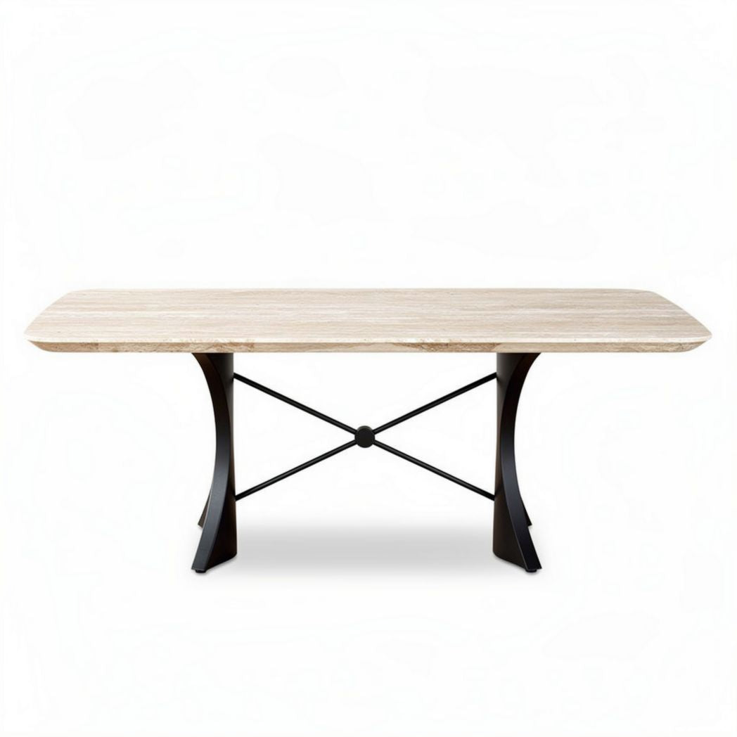 Table à manger en marbre beige et métal noir 200 x 100 x 75 cm