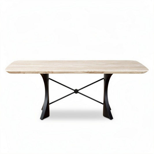 Table à manger en marbre beige et métal noir 200 x 100 x 75 cm