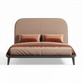 Lit en tissu beige avec tête de lit rembourrée 200 x 160 x 90cm