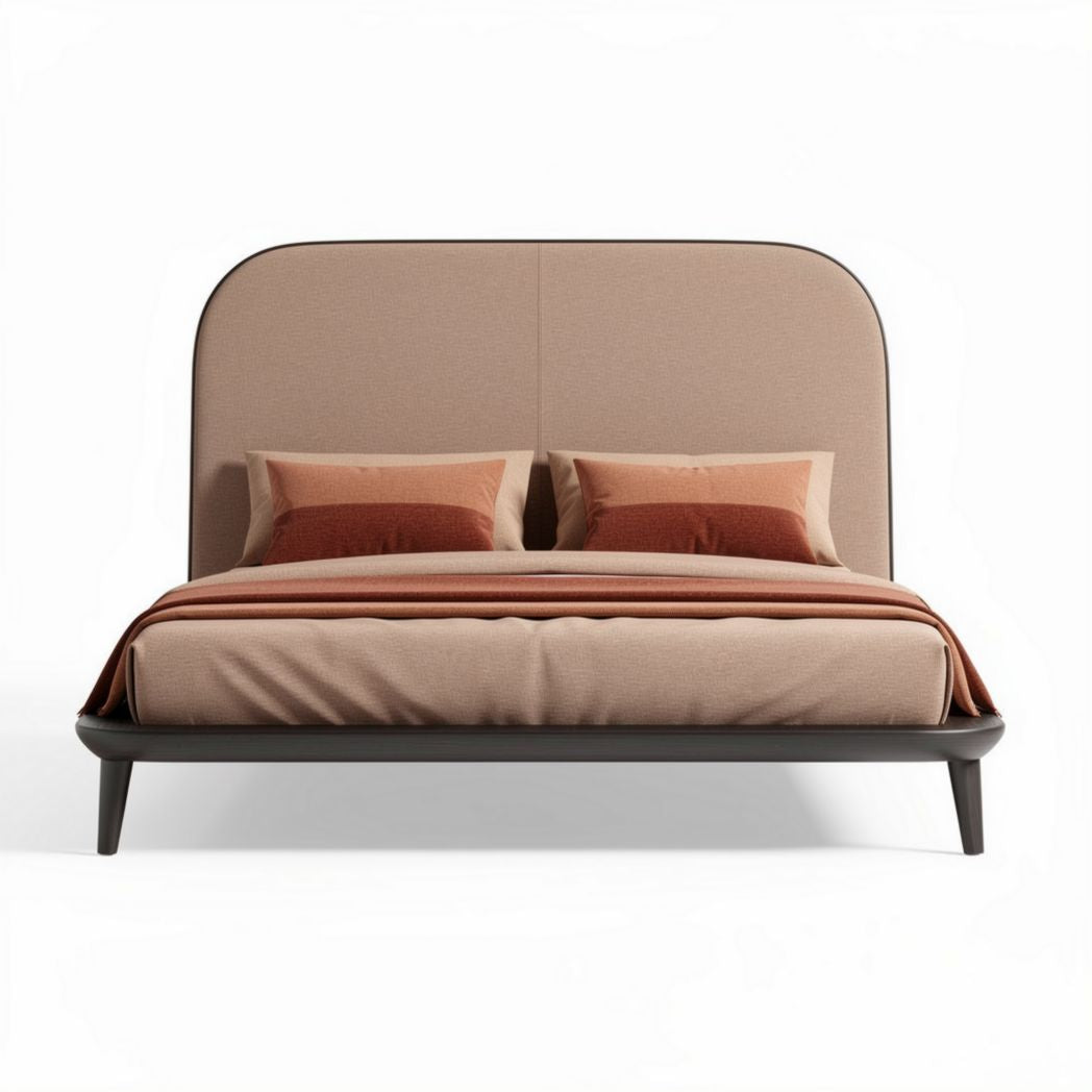Lit en tissu beige avec tête de lit rembourrée 200 x 160 x 90cm