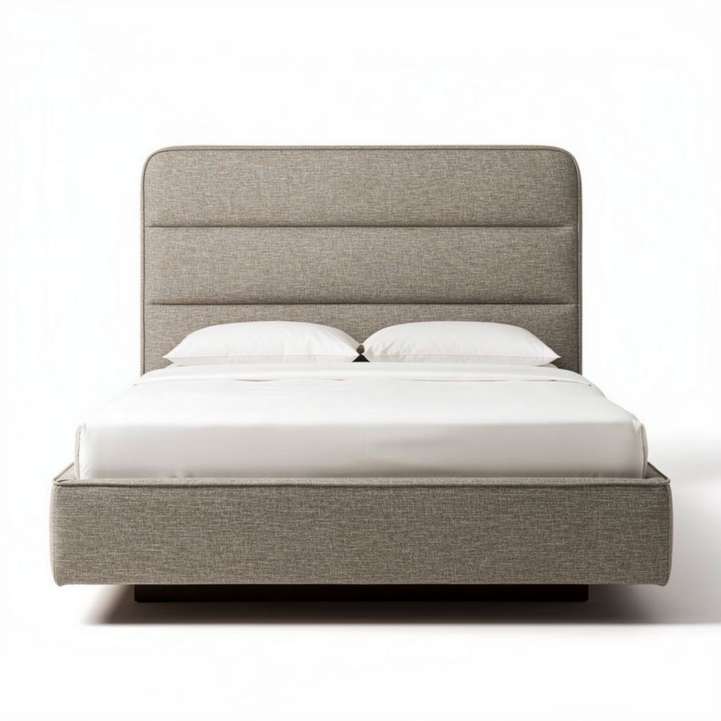 Lit en tissu gris avec sommier 200 x 160 x 100 cm et tête de lit rembourrée