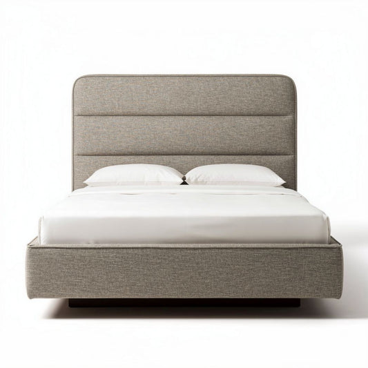 Lit en tissu gris avec sommier 200 x 160 x 100 cm et tête de lit rembourrée