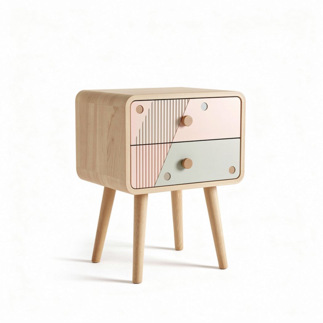 Table de chevet en bois avec tiroirs colorés dimensions 40 x 30 x 60cm