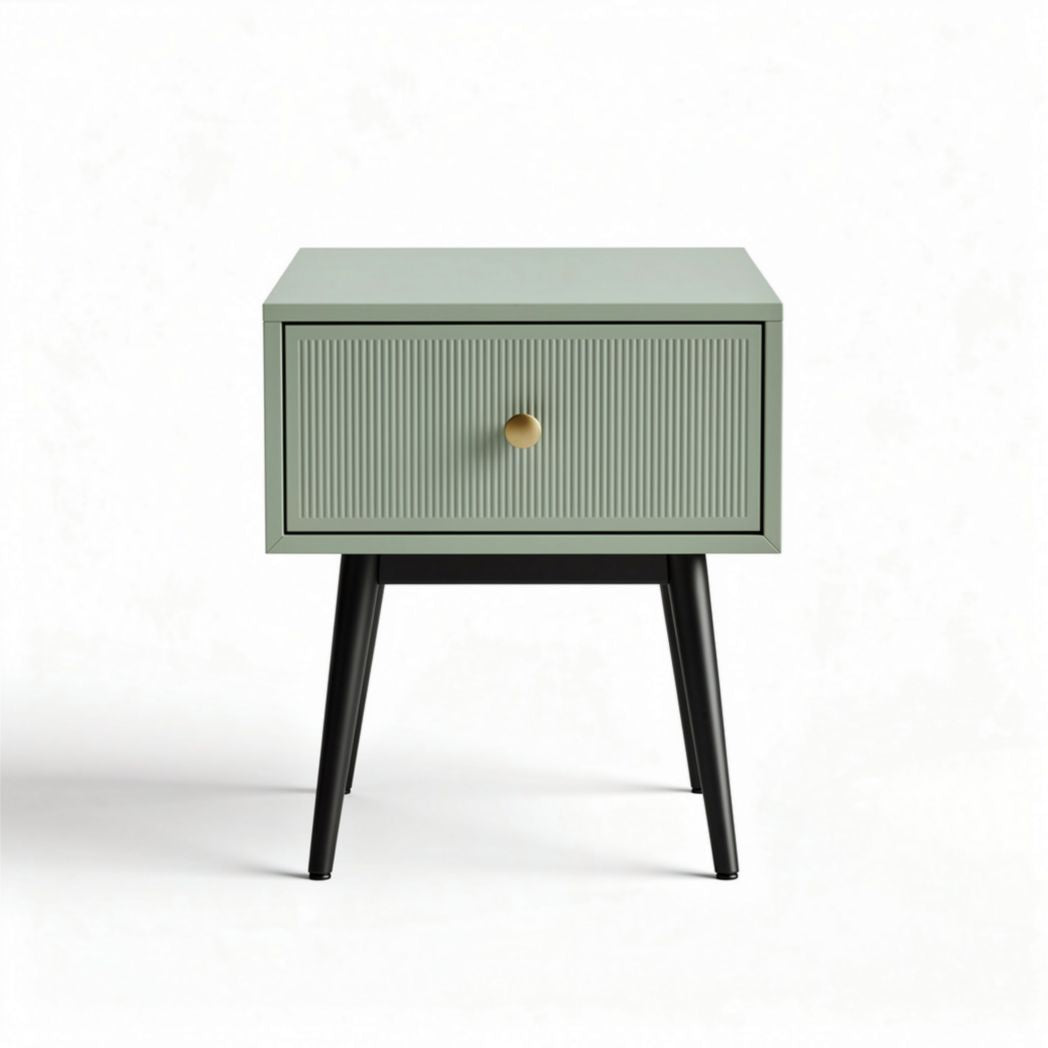 Table de chevet en bois vert avec tiroir 50 x 40 x 45 cm et pieds noirs