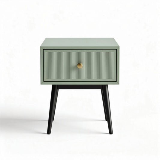 Table de chevet en bois vert avec tiroir 50 x 40 x 45 cm et pieds noirs