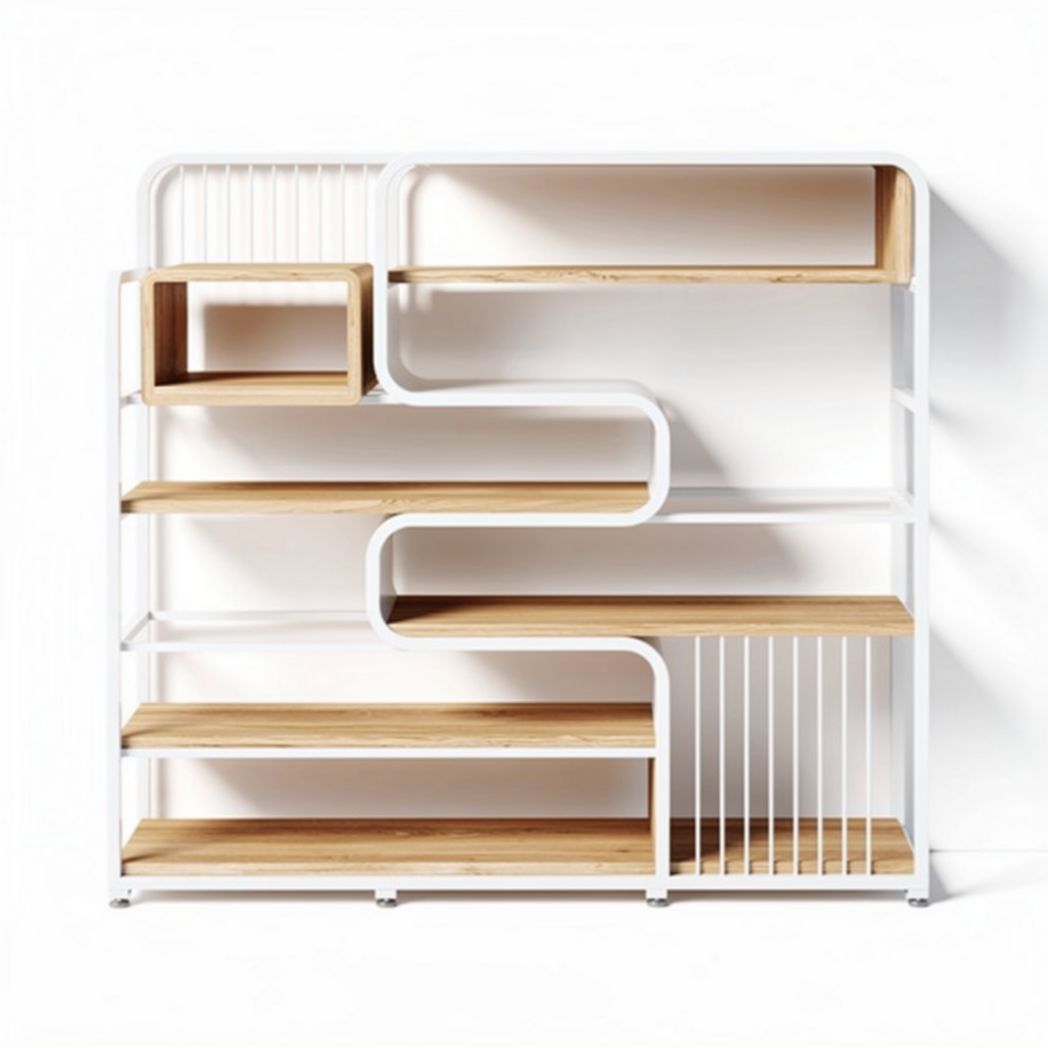 Étagère en bois de chêne et métal blanc 80 x 30 x 120cm pour rangement moderne