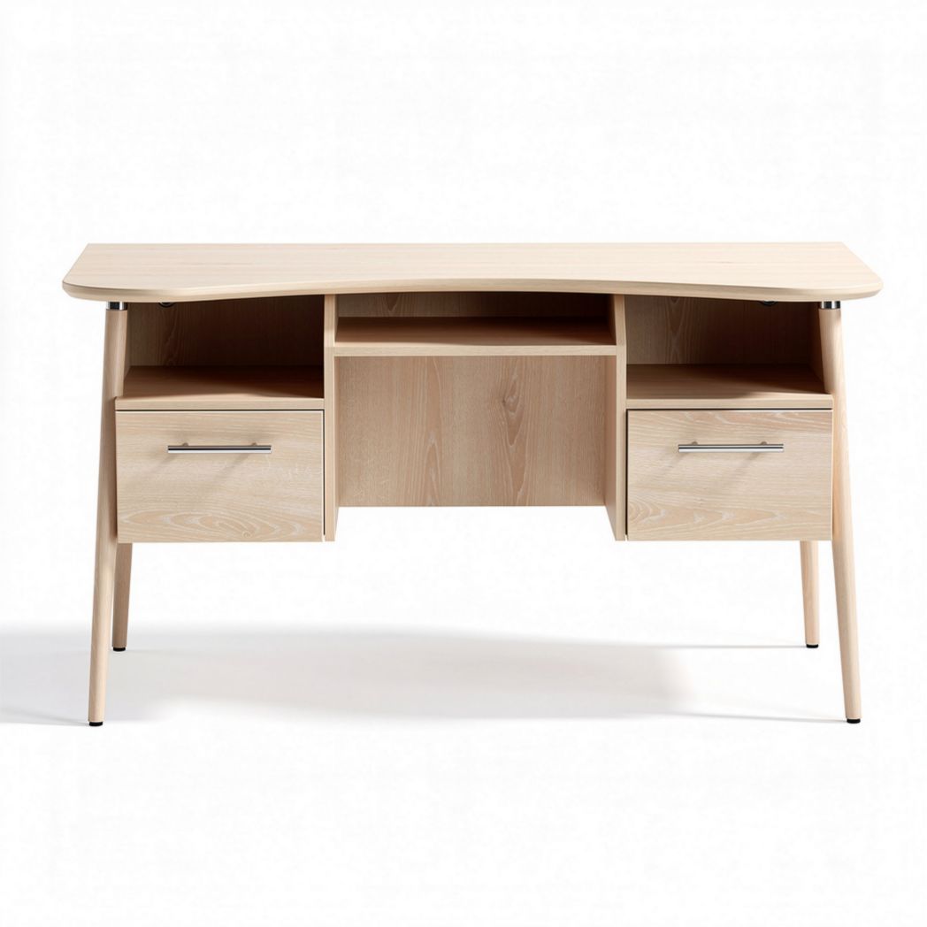 Bureau en bois de chêne naturel avec deux tiroirs dimensions 120 x 60 x 75cm