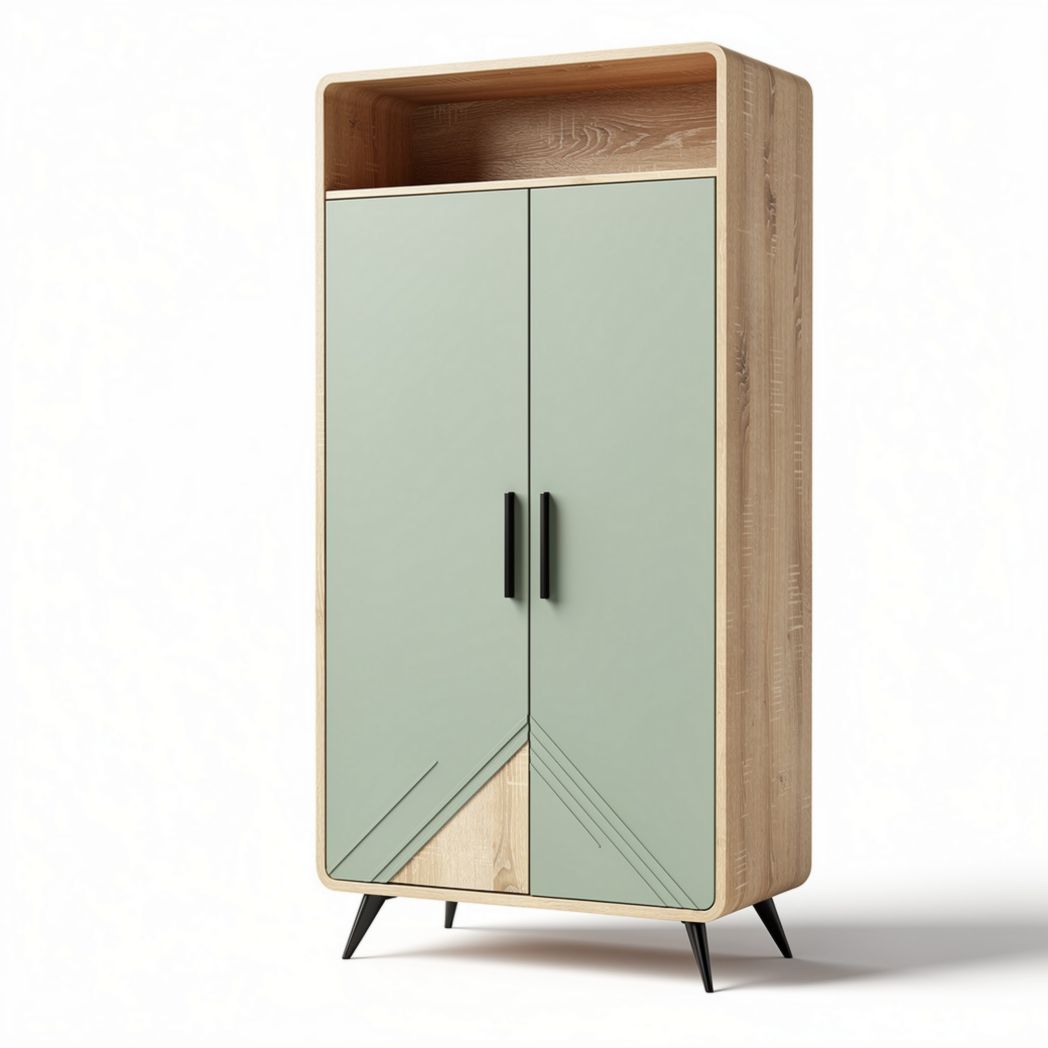 Armoire en bois avec portes vertes et étagère supérieure 80 x 40 x 160cm
