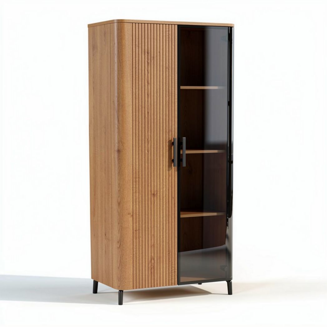 Armoire en bois avec portes en verre 80 x 40 x 180 cm meubles de rangement
