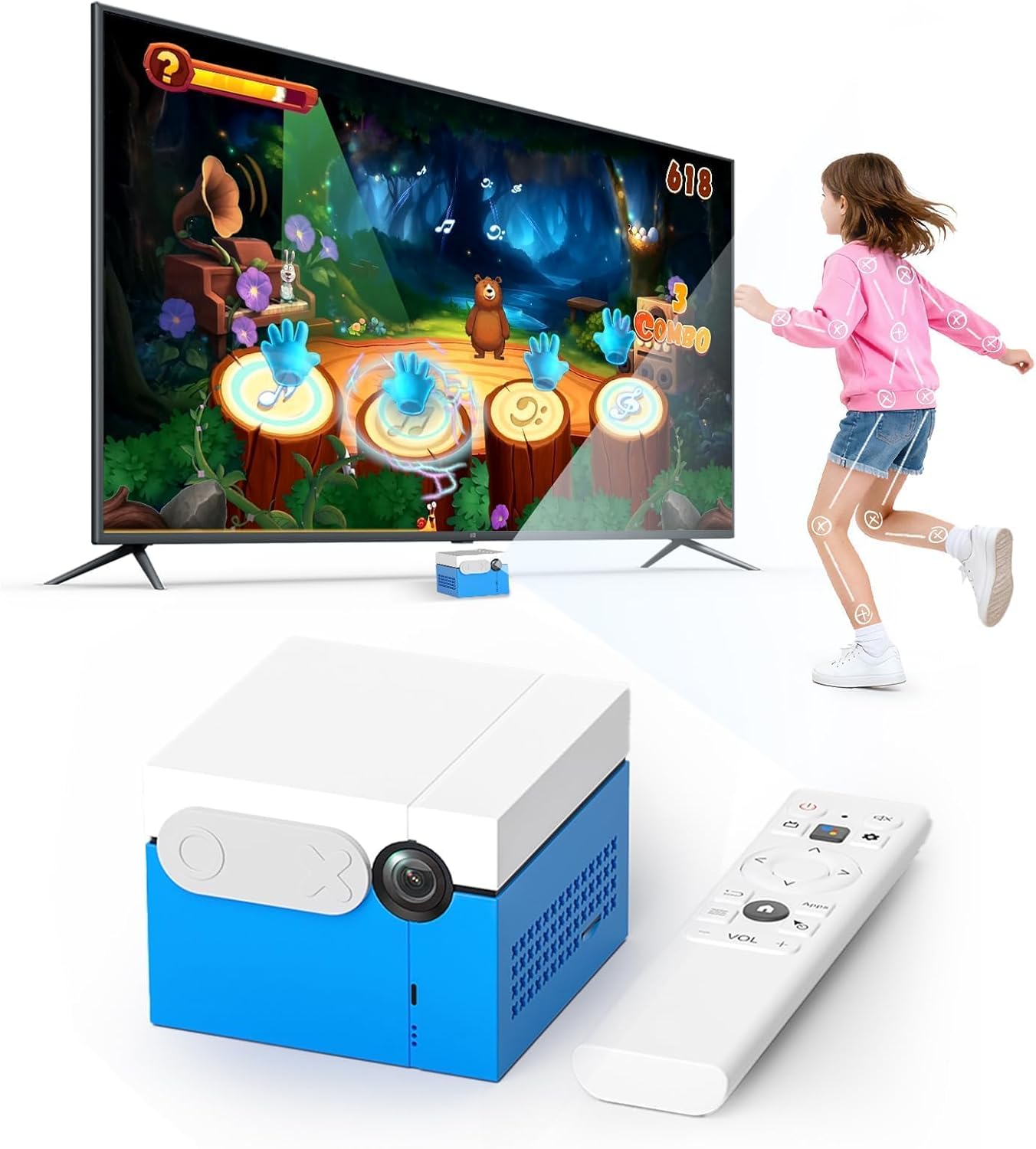 Console de Jeux Enfant MotionX avec Détection de Mouvement, Caméra HD, 2 Joueurs, 50+ Jeux Sport  Éducation, Plug  Play, sans Abonnement – Console Jeux Enfant 3 Ans et Plus, Cadeau Garçons Filles(Bleu)